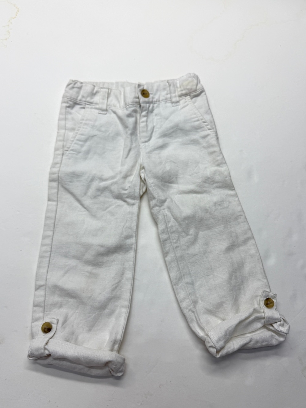 Janie and Jack White Roll-Cuff Linen Boys Pants